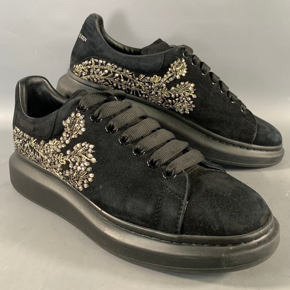 ALEXANDER MCQUEEN Size 10 Black Silver Beaded Suede Low Top Sneakers